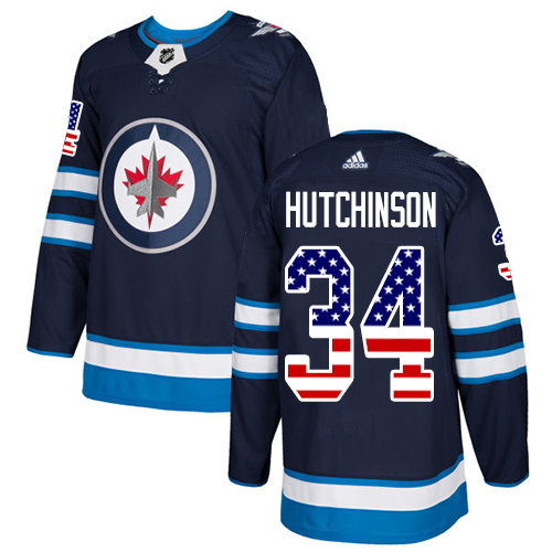 Adidas Jets #34 Michael Hutchinson Navy Blue Home Authentic USA Flag Stitched Youth NHL Jersey - Click Image to Close